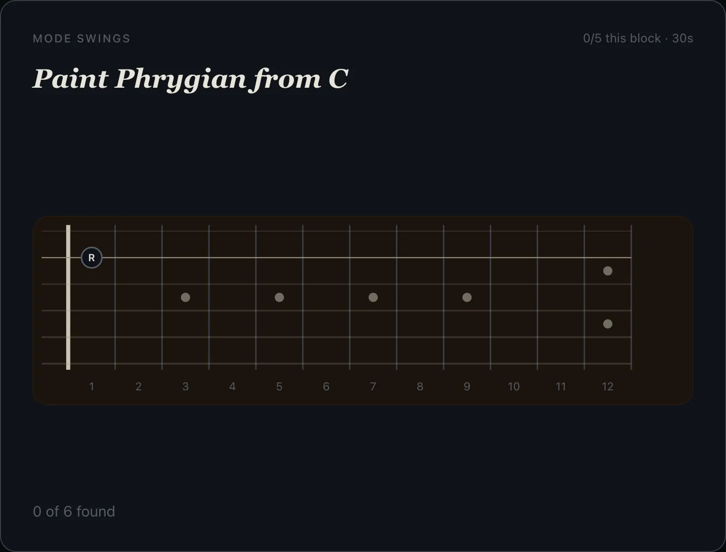 A Fretbound practice block in progress, part of the endless curated playlist